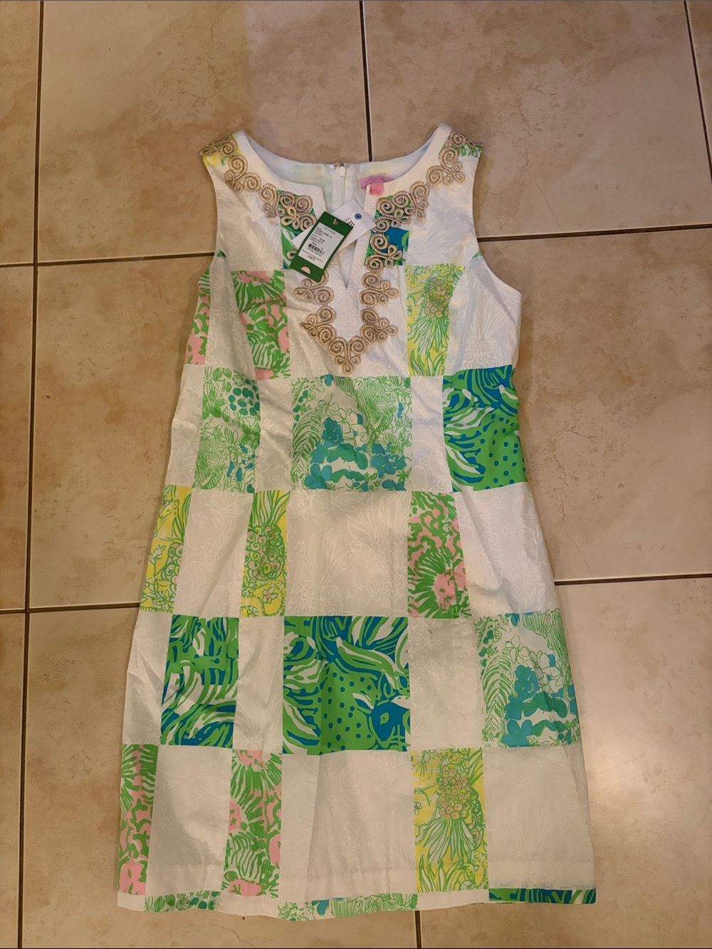 Lilly Pulitzer White Green Pink Patchwork Mini Dress